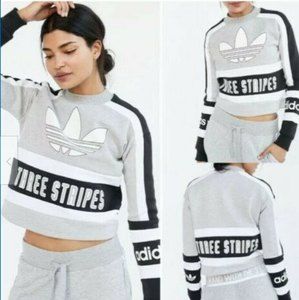 ADIDAS THREE STRIPES CROPPED SWEATSHIRT WOMEN'S SIZE XS SPELL OUT LOGO TREFOIL